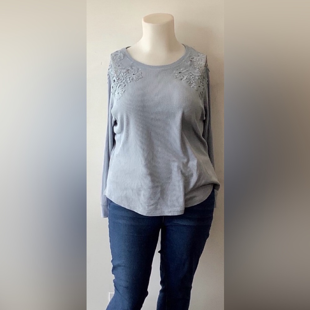 Plus size Long Sleeve Top with Embroidered Detail